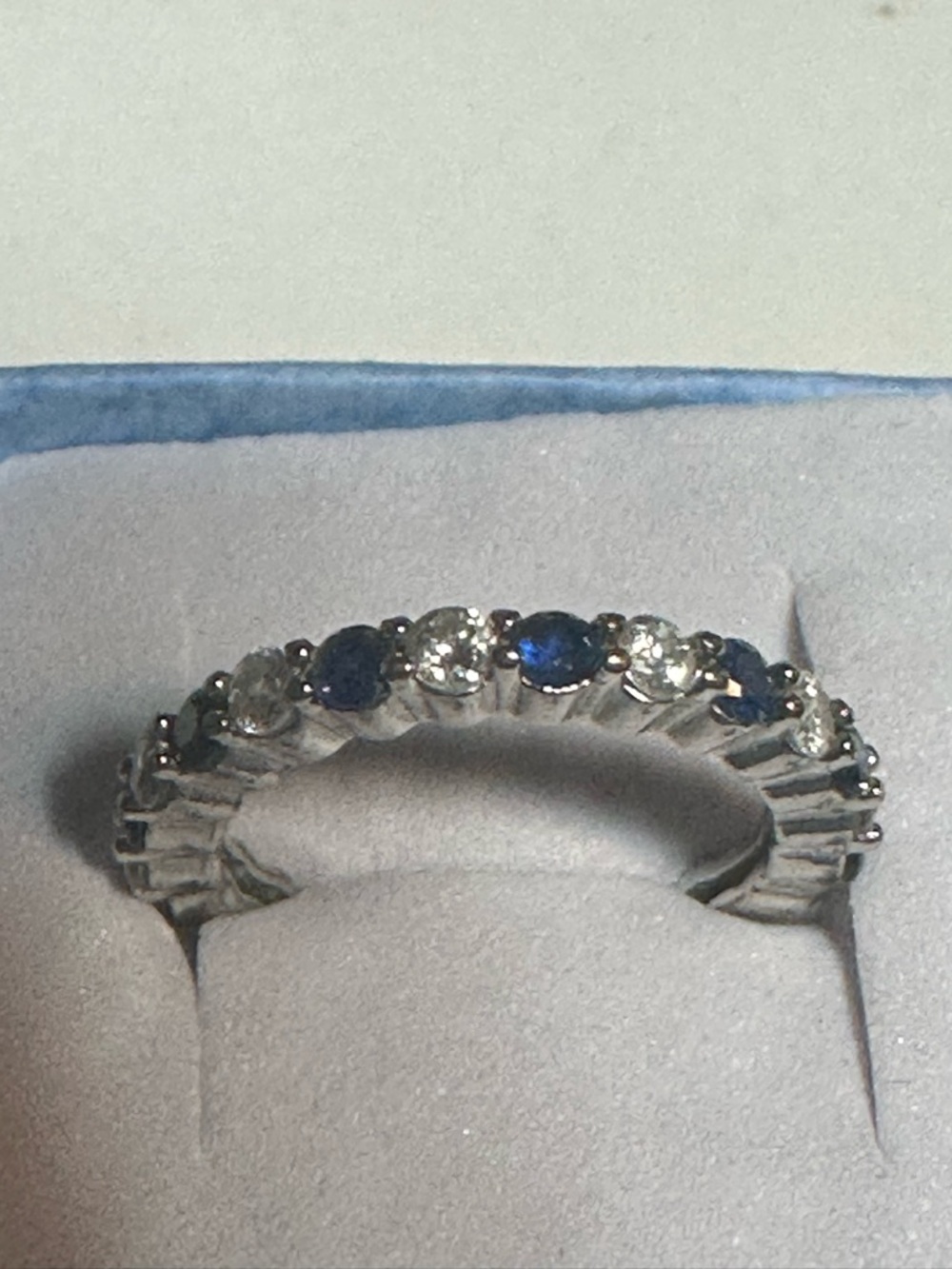Silver Sapphire and White Topaz Eternity Band - Blue and White